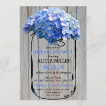 Mason Jar Barnwood Blue Hydrangeas Brautparty