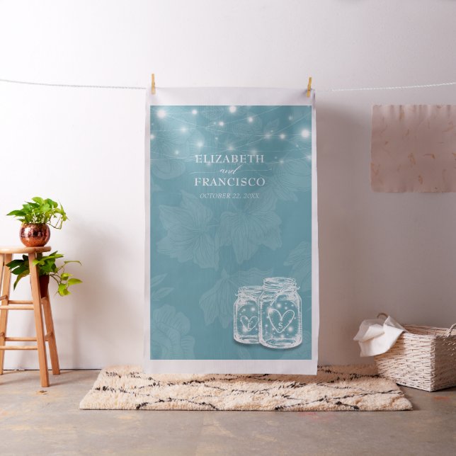 Mason Jar Blue Floral Wedding Foto Stand Hintergru Stoff (Beispiel)