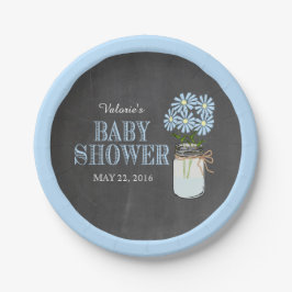 Mason Jar Blue Flowers Halbpension Baby Dusche Pappteller