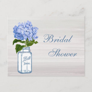 Mason Jar & Blue Hydrangea Grau Brautparty Einladung