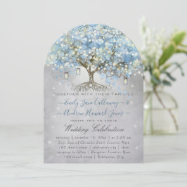 Mason Jar Blue Silver Heart Leaf Tree Fairy Lights Einladung