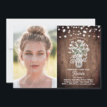 Mason Jar, Blume, Lights Sweet 16 Geburtstag Foto Einladung<br><div class="desc">Dieses Design besticht durch die atemberaubende Blume eines farbigen Aquarellbabys in einer Glaskeramikvase auf einem rustikalen Holzboden und Platz für ein Foto. Klicken Sie auf die Schaltfläche Anpassen, um den Text zu verändern oder die Grafik zu verschieben! Variationen dieses Designs sowie der Koordinationsprodukte sind in unserem Shop, zazzle.com/store/doodlelulu, erhältlich. Kontaktieren...</div>