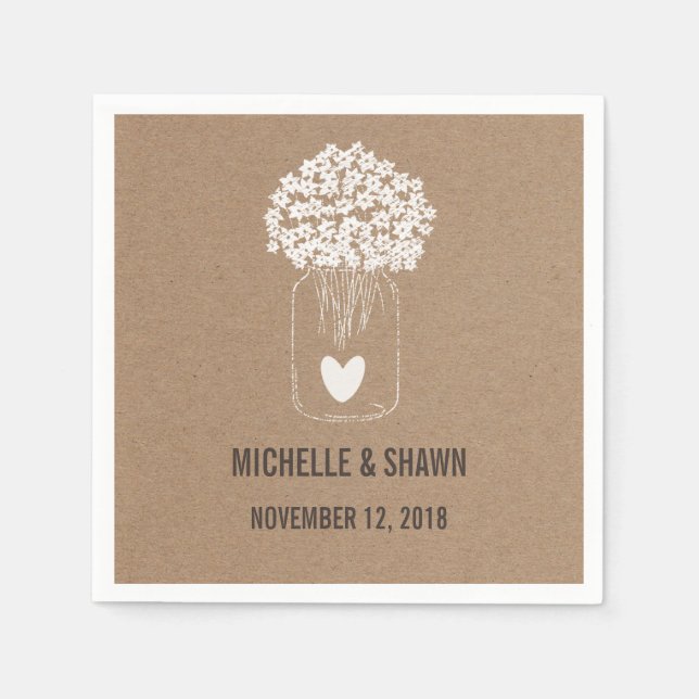 Mason Jar Blume Niedlich Heart Country Wedding Serviette (Vorderseite)