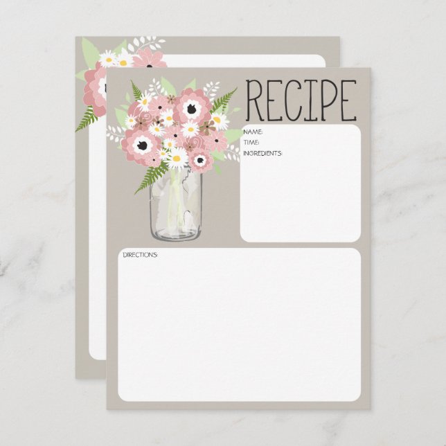 Mason Jar Blume Rezept Card Einladung (Vorne/Hinten)