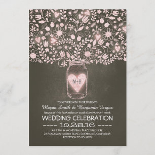 Mason Jar Blume rosa rustikale Hochzeit lädt ein Einladung