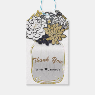 Mason Jar Blume Rustikales Grau Gold Floral Chic Geschenkanhänger