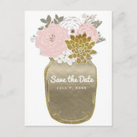 Mason Jar Blume Rustikales Rosa Gold Save the Date