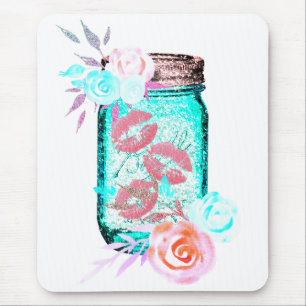 Mason jar Blume Schmetterling Kuss niedliche rosa  Mousepad
