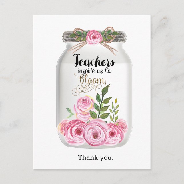 Mason Jar Blume Vielen Dank Lehrer Postkarte (Vorderseite)