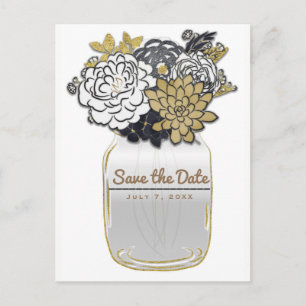 Mason Jar Blumen Rustikal Grau Gold Save the Date Ankündigungspostkarte