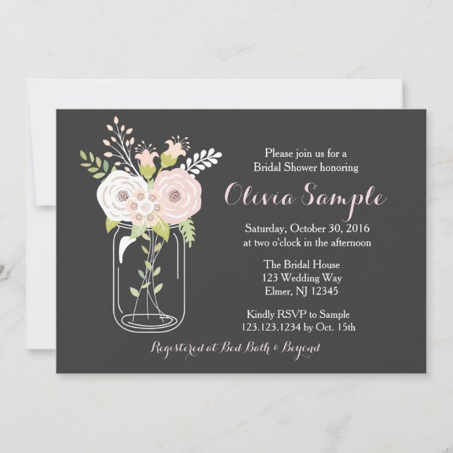 Mason Jar Bridal Dusche Einladung (Vorderseite)