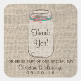 Mason Jar Burlap Rustic Wedding Sticker