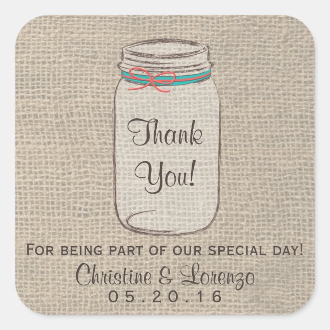 Mason Jar Burlap Rustic Wedding Sticker (Vorderseite)