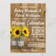 Mason Jar Burlap Sonnenblumen Einladungen für Hoch