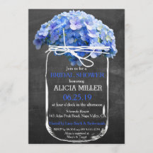 Mason Jar Chalkboard Blue Hydrangeas Brautparty
