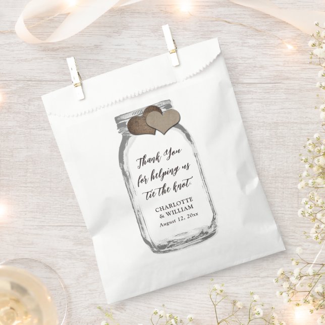 Mason Jar Country Burlap Hearts Vielen Dank für Ih Geschenktütchen (Ausgeschnitten)