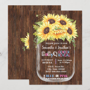 Mason Jar Country chic Genie offenbaren Sonnenblum Einladung