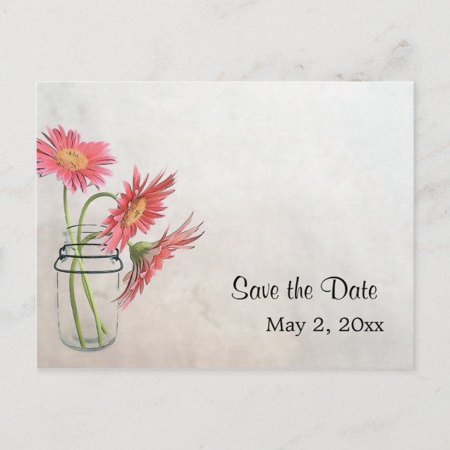 Mason Jar Daisies Postcard - Save the Date Ankündigungspostkarte (Vorderseite)
