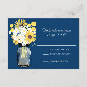 Mason Jar Daisies Sunflowers & Billy Balls UAWG RSVP Karte