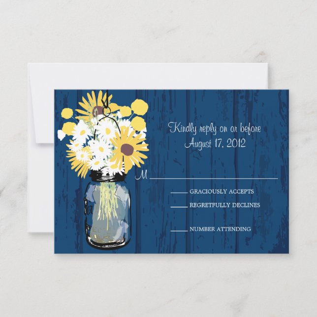 Mason Jar Daisies Sunflowers & Billy Balls UAWG RSVP Karte (Vorderseite)