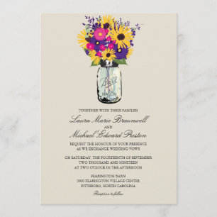 Mason Jar Daisies und Sonnenblumen Hochzeiten Einladung