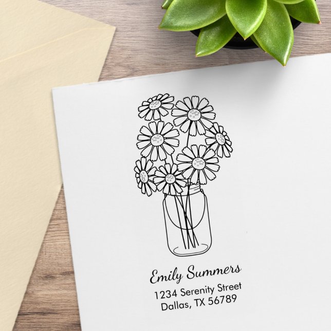 Mason Jar Daisy Blume Adresse Gummistempel (Von Creator hochgeladen)