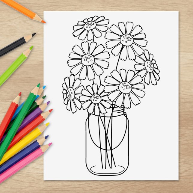 Mason Jar Daisy Blume Farbseite Gummistempel (Von Creator hochgeladen)