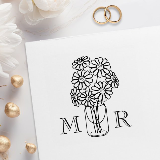 Mason Jar Daisy Blume Wedding Monogram Initials Gummistempel (Von Creator hochgeladen)