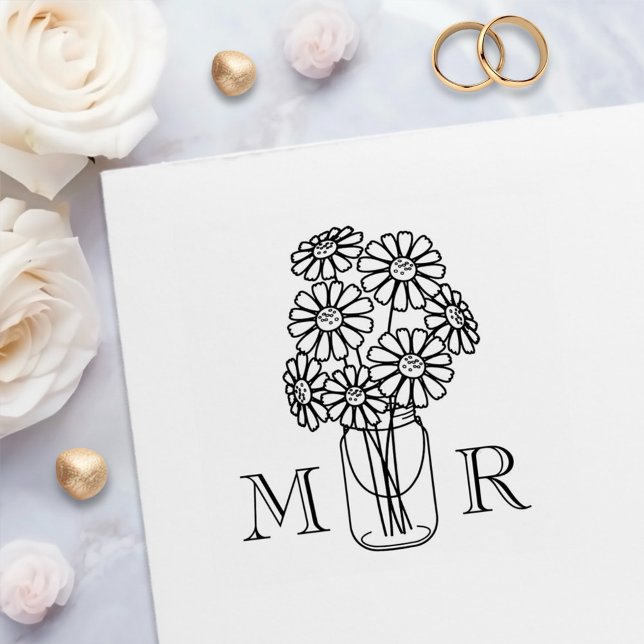 Mason Jar Daisy Blume Wedding Monogram Initials Permastempel (Von Creator hochgeladen)