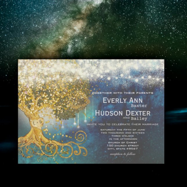 Mason Jar Fairytale Blue Opulence & Gold Wedding Einladung (Von Creator hochgeladen)