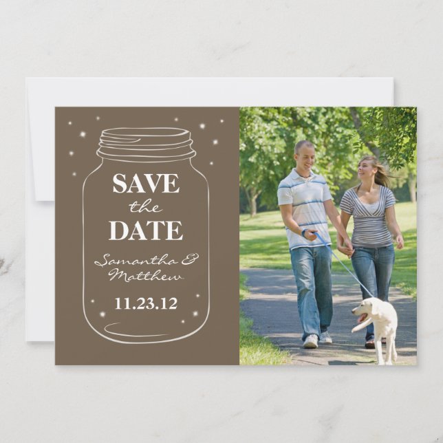 Mason Jar Fireflies Foto Save the Date Brown (Vorderseite)
