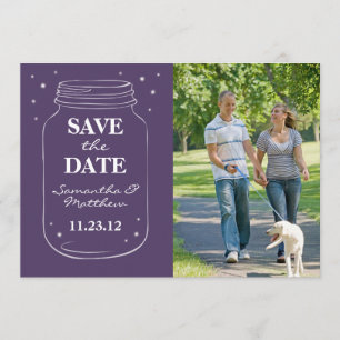 Mason Jar Fireflies Foto Save the Date Lila