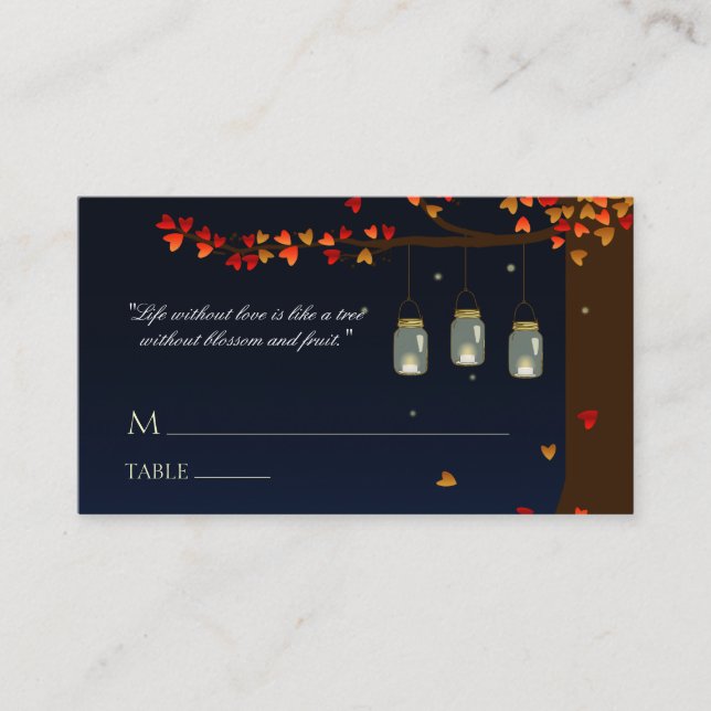 Mason Jar Fireflies Oak Tree Name Cards Platzkarte (Vorderseite)