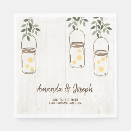 Mason Jar & Fireflies Rustic Wedding Napkins Serviette