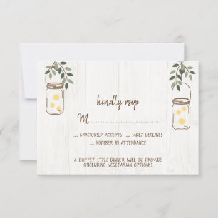 Mason Jar & Fireflies Rustic Wedding RSVP Cards