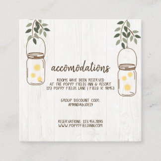 Mason Jar & Fireflies Rustikale Hochzeitsunterkunf Begleitkarte