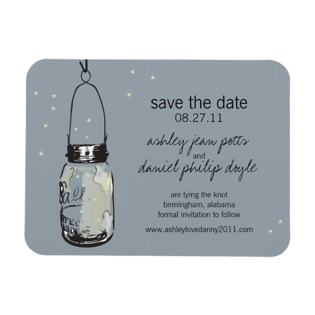 Mason Jar & Fireflies Save the Date Magnet (Horizontal)