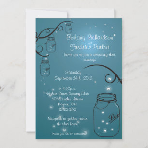 Mason Jar Firefly Hochzeit Einladung Blau Aquamari
