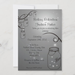 Mason Jar Firefly Hochzeit Einladung Grau Schwarz