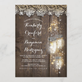 Mason Jar Firefly Lights and Lace Rustic Wedding Einladung