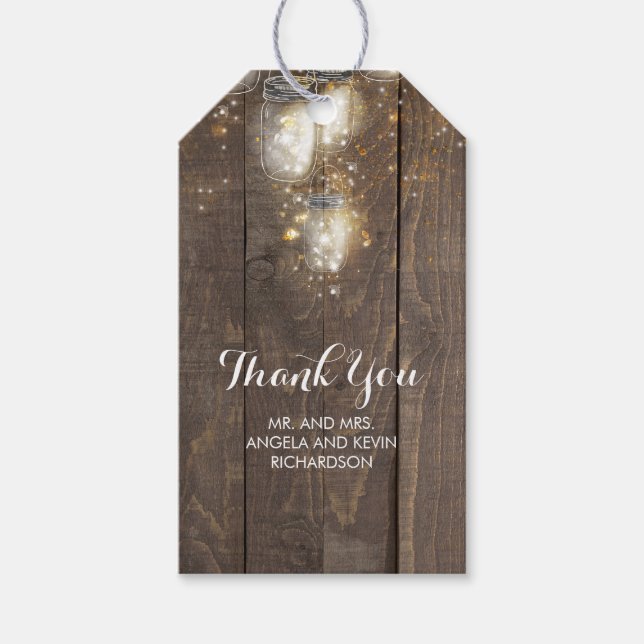 Mason Jar Firefly Lights Rustic Geschenkanhänger (Vorderseite)