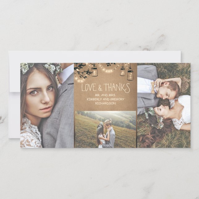 Mason Jar Firefly Lights Rustic Wedding Vielen Dan Dankeskarte (Vorderseite)