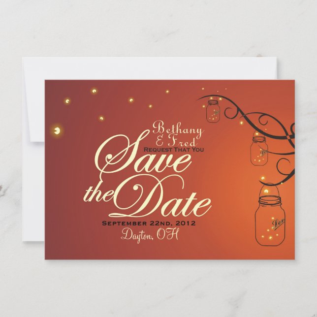 Mason Jar & Firefly Save the Date Postcard (Vorderseite)