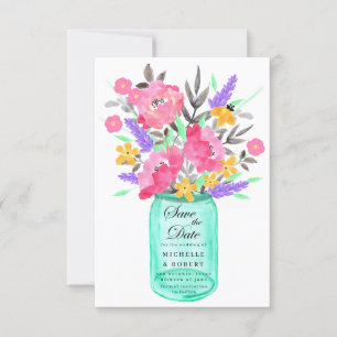 Mason Jar Floral Bouquet Save the Date Card Einladung