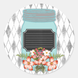 Mason Jar Floral Custom Text Label Aufkleber
