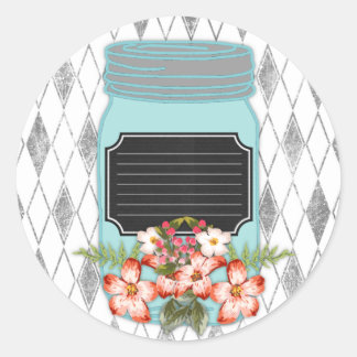 Mason Jar Floral Custom Text Label Aufkleber