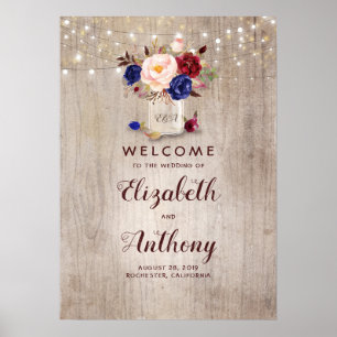 Mason Jar Floral Rustic Wedding Welcome Sign Poster