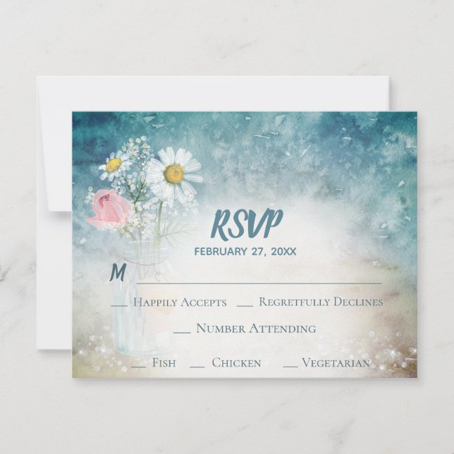 *~* Mason Jar Floral Rustikale Hochzeit RSVP Karte (Vorderseite)