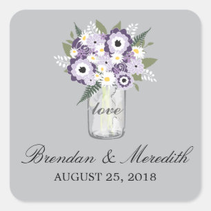 Mason Jar Floral Wedding Quadratischer Aufkleber