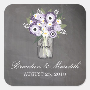 Mason Jar Floral Wedding Quadratischer Aufkleber